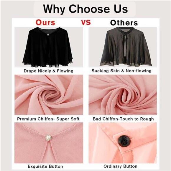 Chiffon Capelets Cape Soft Shrug Shawl A .Style1-red - Picture 3 of 6